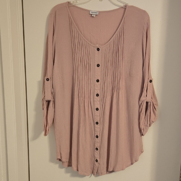 Avenue Tops - Avenue Blush Button-Front Blouse
